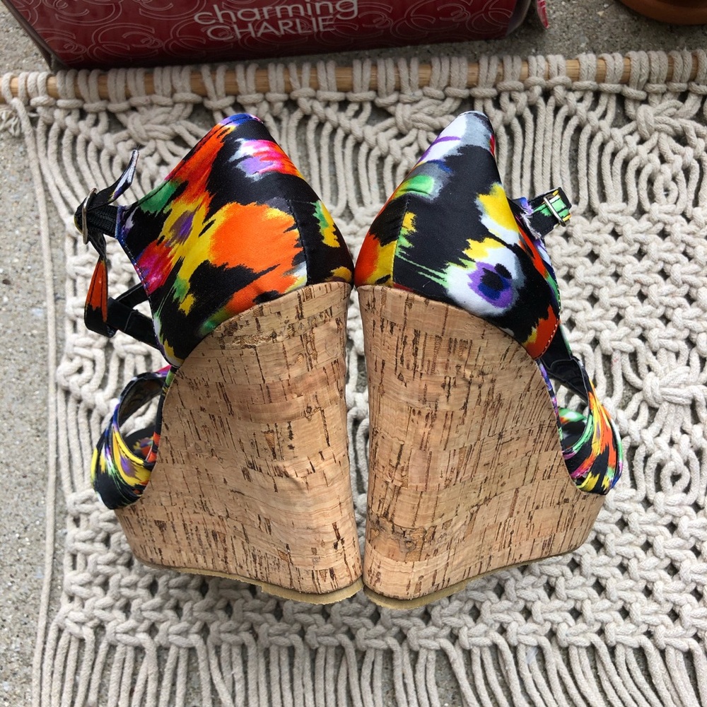 Charming Charlie Multi-Color Printed Cork Wedges - image 6